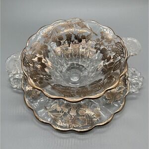 New Martinsville Janice Glass‎ Bowl Plate Strawberry Overlay Footed Holiday
